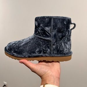Crushed blue velvet mini Ugg boots